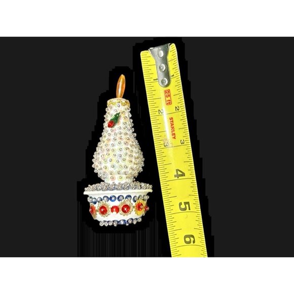 Vintage MCM 5" Candlestick Beaded Sequins Push Pin Christmas Decor Ornament - Picture 7 of 7